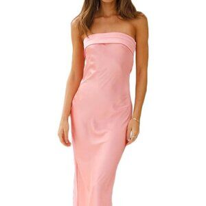 SATIN SILK MAXI DRESS PINK LG